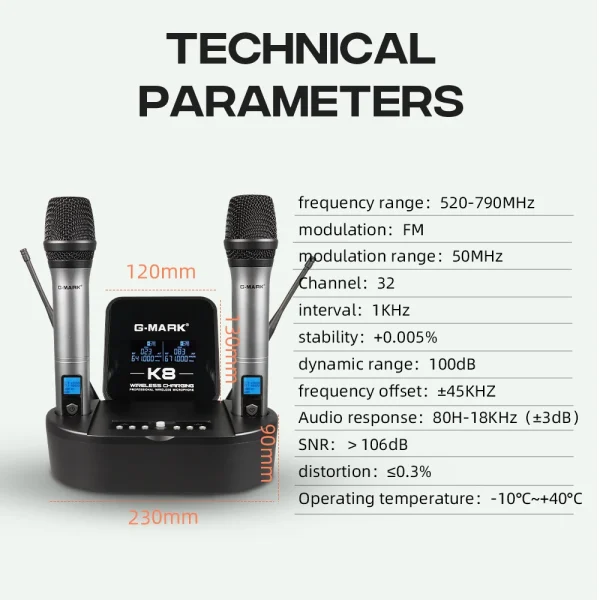 Microphon Wireless G-MARK K8 UHF Karaoke Mic With Lithium Battery For Stage Party Show Church Wedding Teaching 5