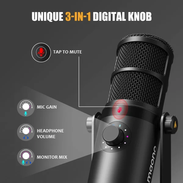Maono USB/XLR Dynamic Microphone All Metal With One-Touch Mute Headphone Jack And Volume Control For Podcasting Streaming PD400X 2
